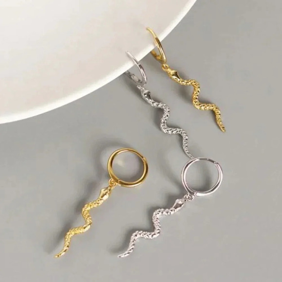 Sterling Silver Minimalist Snake Hoop Earrings - Picture 5 of 9